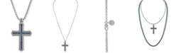 Esquire Men's Jewelry Sapphire Cross 22" Pendant Necklace (5/8 ct. t.w.) in Sterling Silver, Created for Macy's